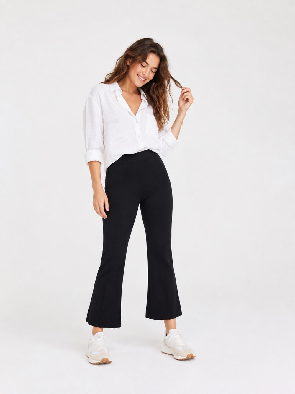 ON 34th Ponte Knit Kick Flare Pants Black Petite Small Short Pull On
